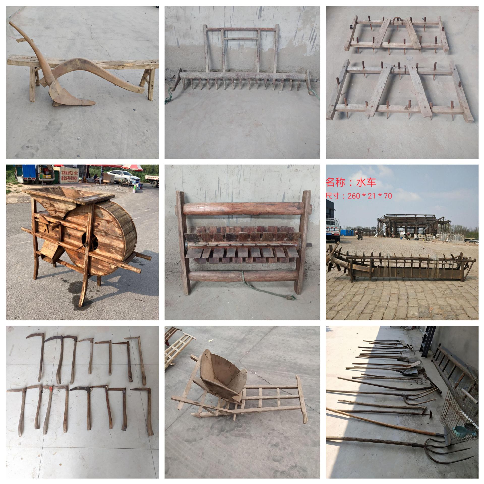 怀旧民俗老农具摆件农耕文化老木犁木耙镰刀农村老物件农家乐装饰