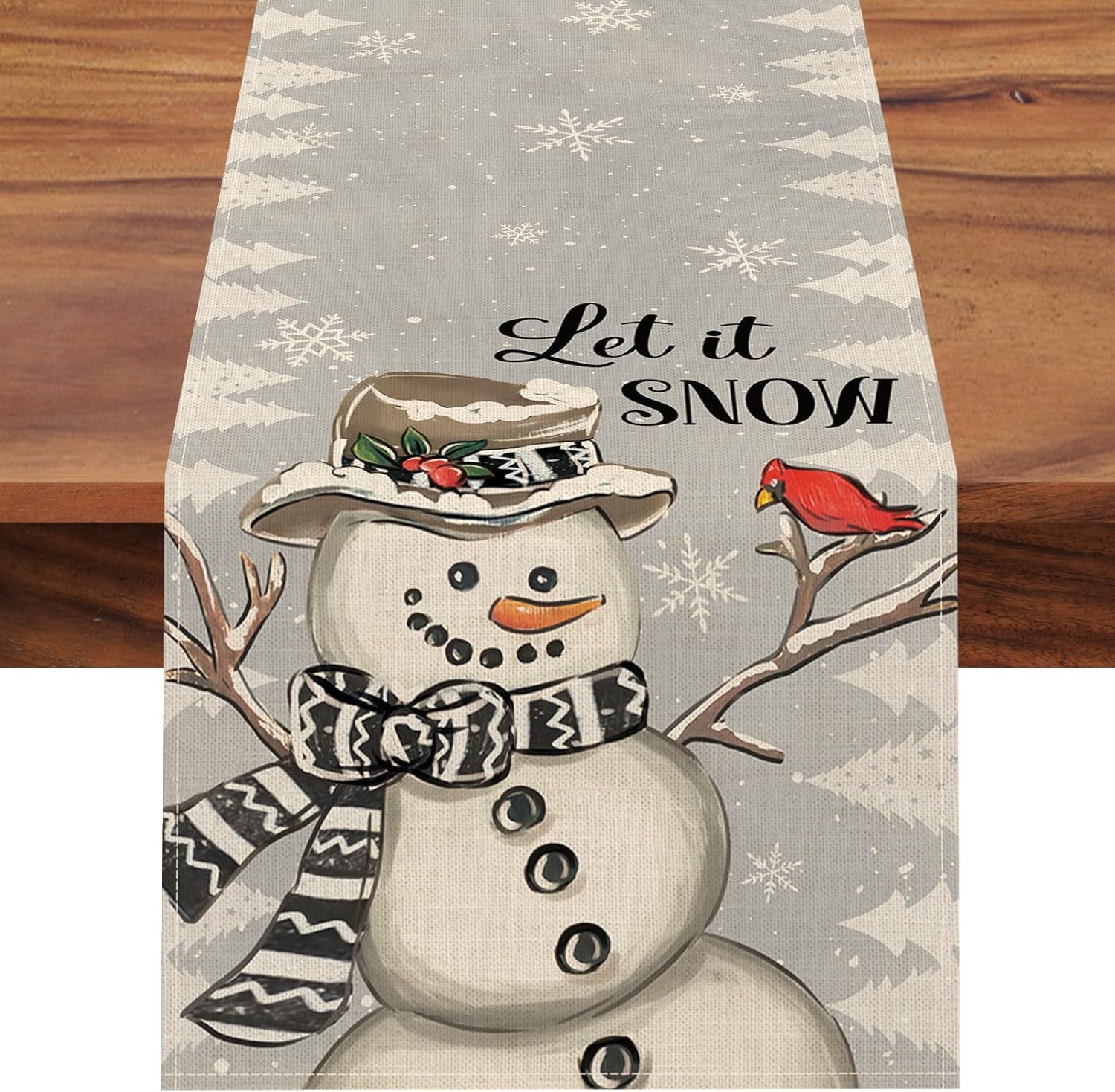 Transfronterizo 2024 Amazon nuevo invierno Navidad muñeco de nieve flocos de nieve lino tabla bandera de mesa mesa mesa de comedor bandera de té image 8