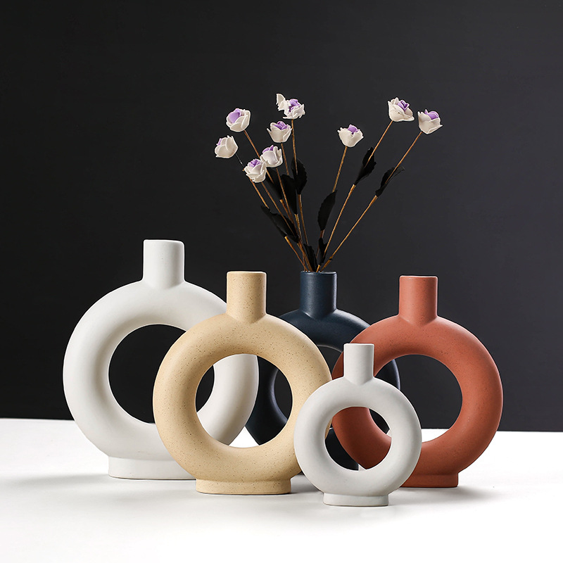 ins cross-border direct supply of creative Nordic ceramic vases wholesale plain-fired dried flowers flower arrangements home decoration ornaments