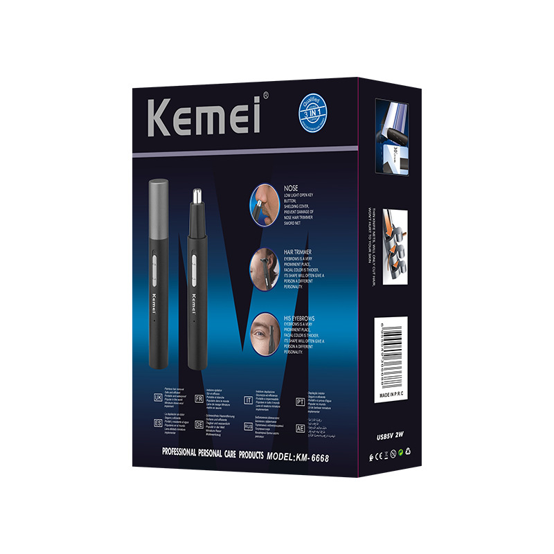Recortador de vello nasal eléctrico Kemei, multifuncional, tres en uno, práctico recortador de patillas y cejas, recortador de vello nasal KM-6668
