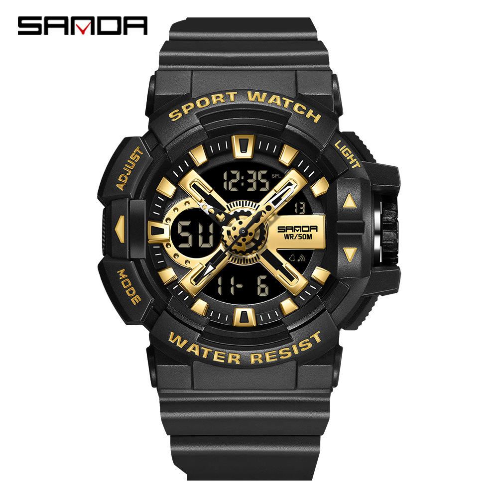 SANDA 3128 nuevo simple personalizado multi-funcional de moda de doble movimiento luminoso casual reloj deportivo