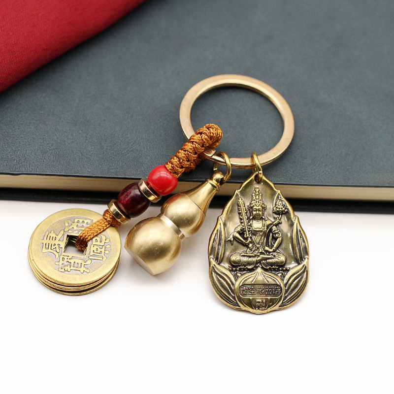 Round card Void Tibetan Bodhisattva [Ox Tiger] + Brown Rope + Gourd