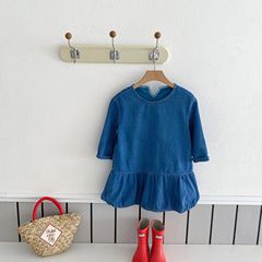 2024春季新款1-8歲女童韓版牛仔裙女孩兒童水洗牛仔花苞連衣裙