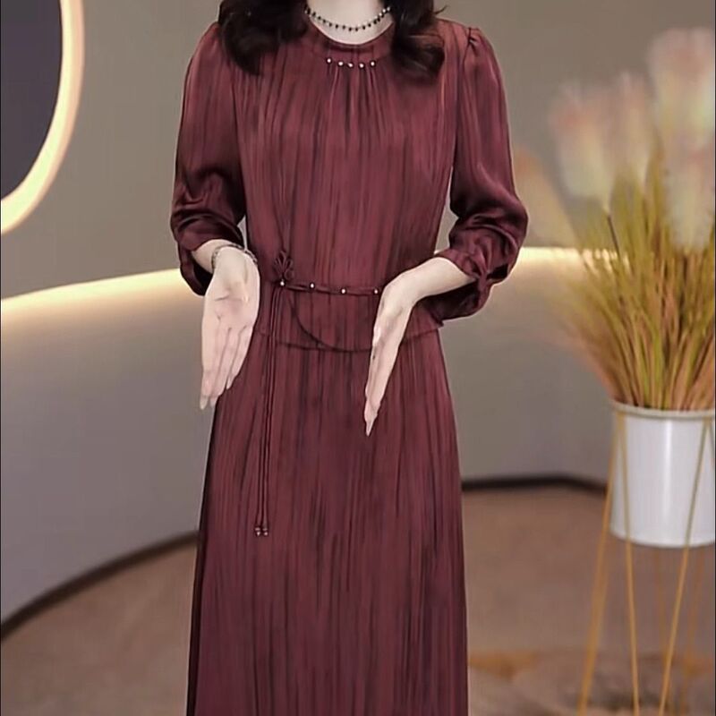 洋气时尚国风新款子显瘦中长款裙早秋减龄妈妈装气质连衣裙中年女|undefined