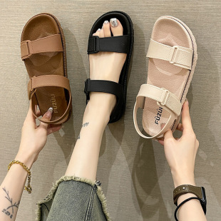 Cross-border 2025 Summer New Women's Sandals Flat Fashionable Outer Wear Casual Beach Sandals with Velcro