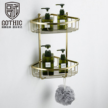 哥式GOTHIC拉丝金色不锈钢卫生间墙转角淋浴房置物架三角网篮浴室