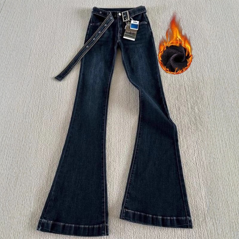 Trendy Hong Kong Style Flared Jeans Autumn Winter Low Waist Slim Fit Hot Girl Stretchy Slimming Leg-Lengthening Bootcut Pants Ins