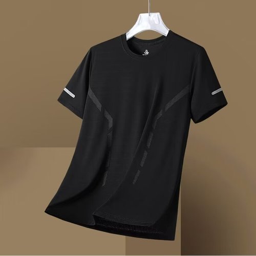 Summer Ice Silk Men's Crew Neck Plain Color Quick-Dry Short-Sleeve Men's Sporty Loose Thin Breathable Half-Shirt