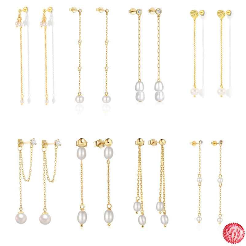 Long chain with tassels, earrings from pearl, silver 925 sample