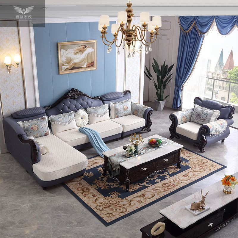 Sofá de tela de estilo europeo, sala de estar, combinación de esquina de la concubina real, apartamento grande y pequeño, sofá de tela de tecnología europea simple, extraíble y lavable