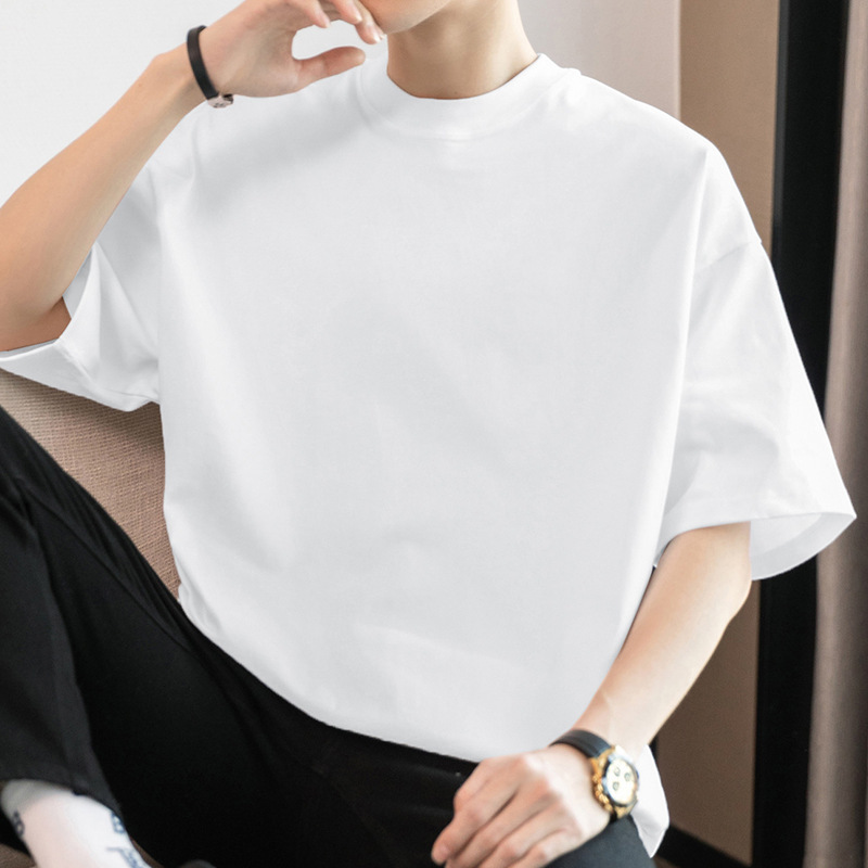 260g Heavy Cotton T-shirt Men's Short Sleeve Solid Color White Top Clothes American T-shirt Cotton Half Sleeve Base Shirt
