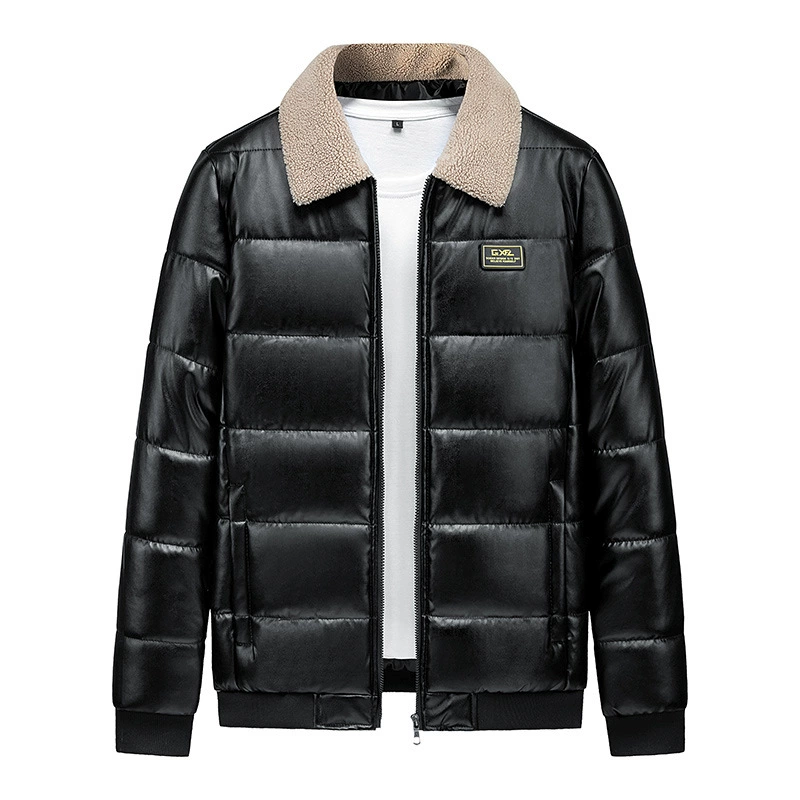Кожаная мужская одежда с ворсом, Мужская 2021, новый отложной воротник, модное корейское мужское зимнее пальто, стеганое хлопковое пальто