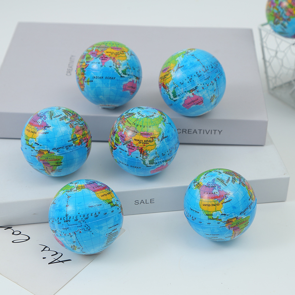 跨境热卖pu发泡球地球仪握力练习解压减压海绵发泡球儿童玩具