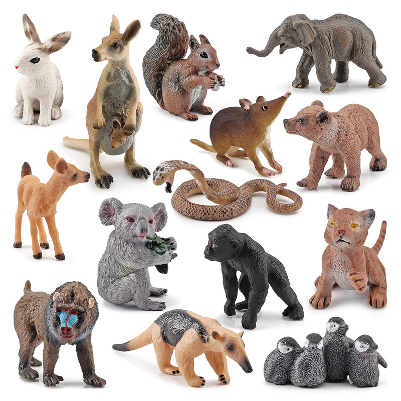 Foreign Trade Artificial Animal Model Set Kidsren's Cognitive Squirrel White Tail Deer Ant-Eating Beast Capybara Penguin Orangutan Ornaments