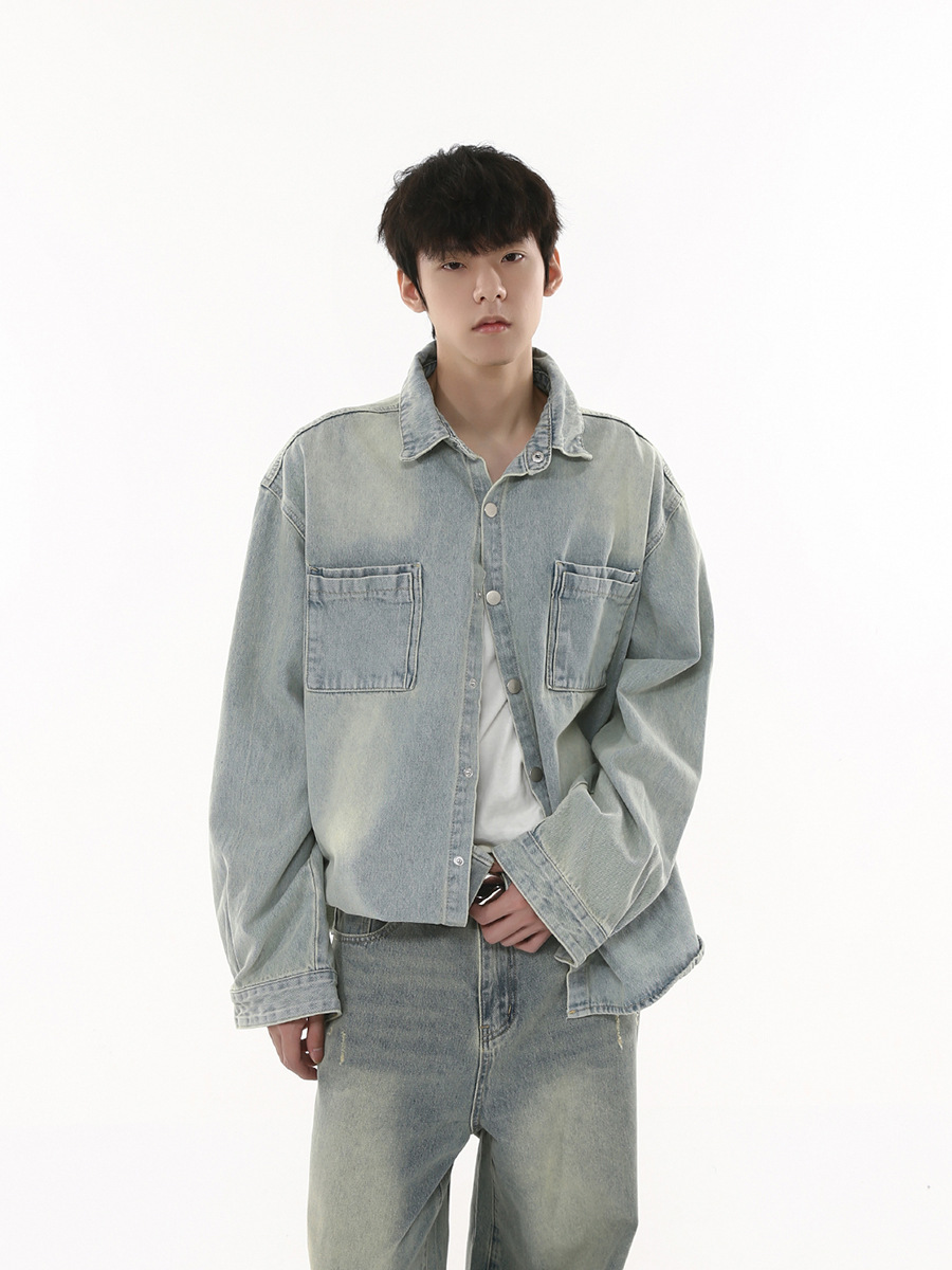 Mtlclothes ropa de Hombre | 2023 otoño nuevo estilo coreano personalizado apenado lavado casual Denim traje