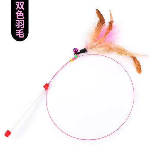 Manufacturer wholesale cross-border two-color feather steel wire cat teasing sticks feather bells cat teasing toys pet supplies