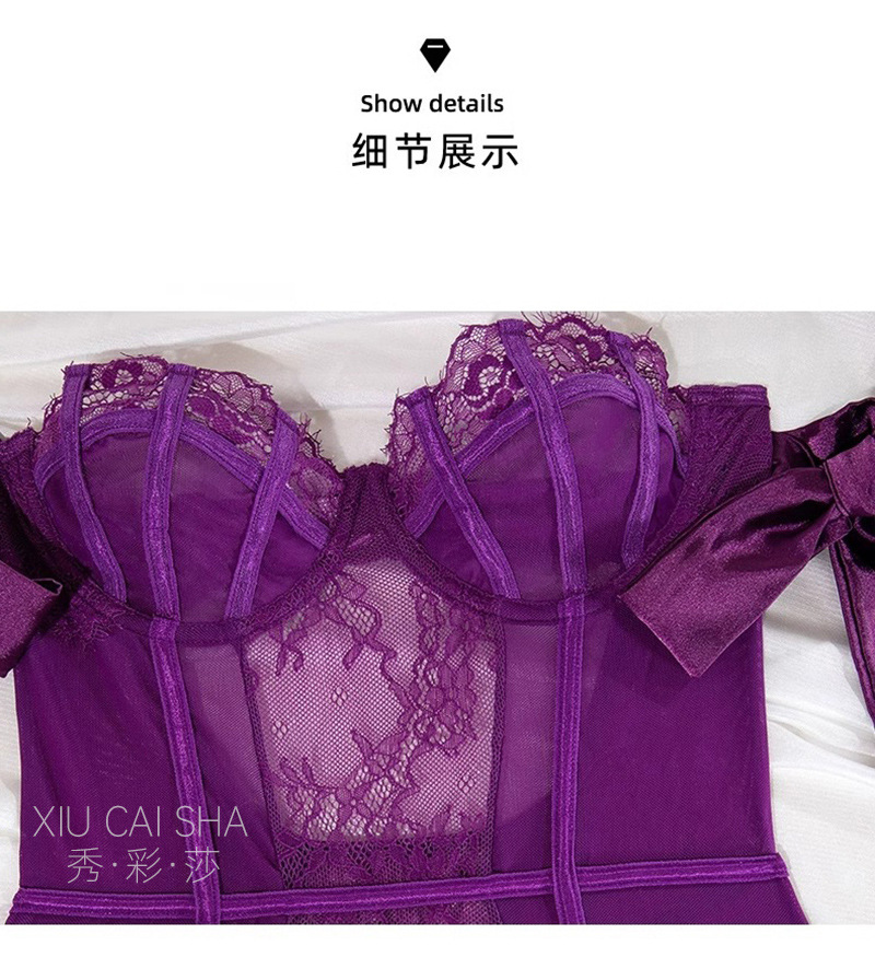Lace Bodysuit with Garter Straps and Black Stockings, Sheer Intimate Apparel — detail image 18