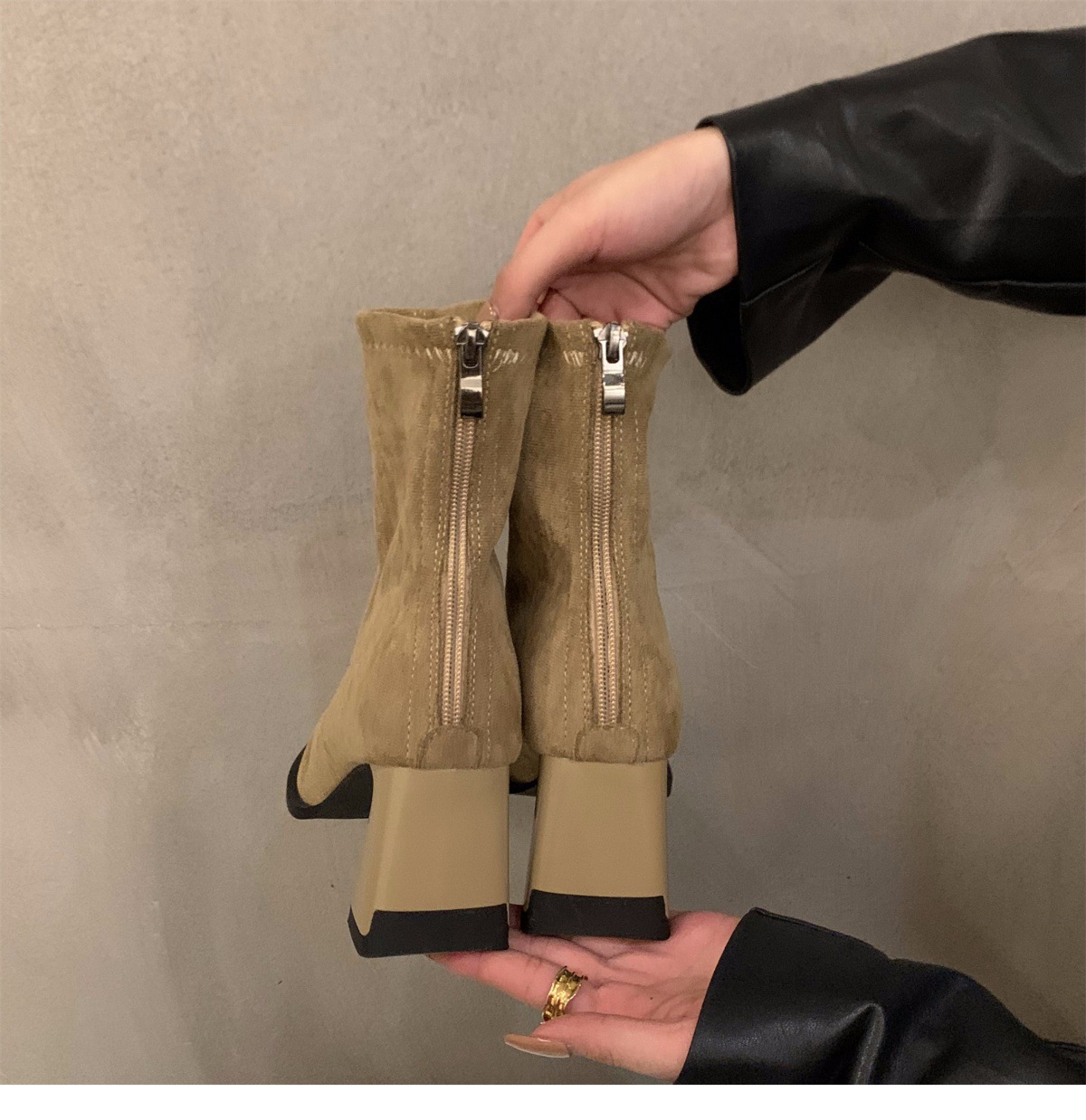 Suede Ankle Boots For Women Square Toe Slim Korean Style Footwear_voghion.com