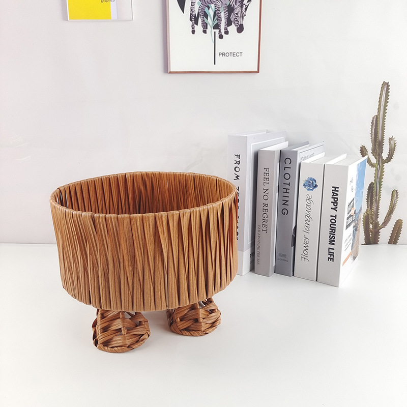 Cesta de almacenamiento de pequeños monstruos tejidos de caña de dibujos animados lindos pies grandes canasta de frutas de escritorio sala de estar bocadillos canasta de almacenamiento