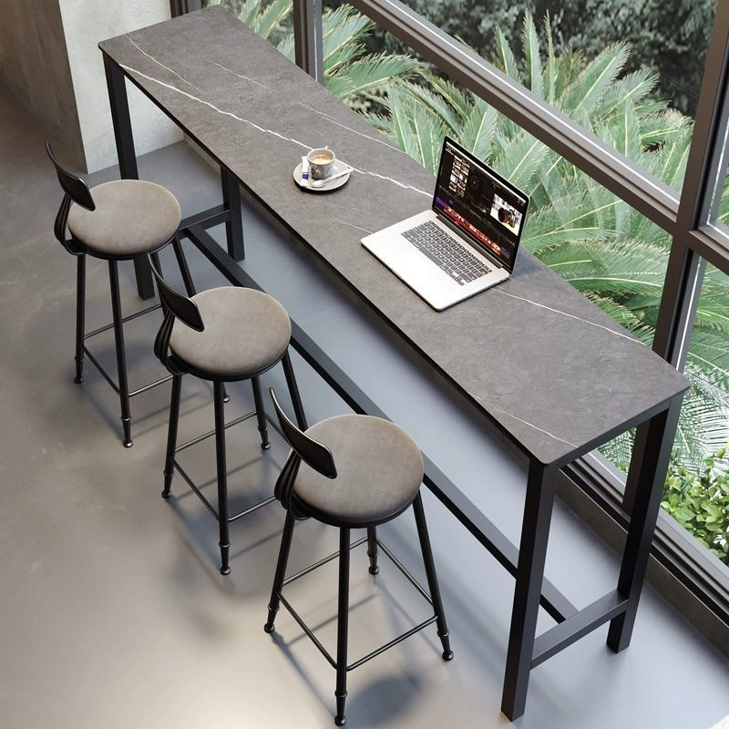 Slate Bar Table, Home Balcony Leisure Small Bar High Table, Solid Wood Bar Cabinet, Light Luxury Long Table