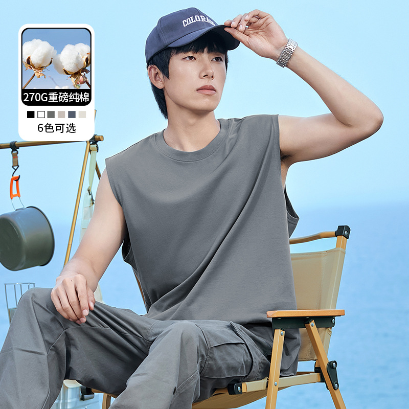 【270g重磅纯棉】100%背心男士夏季潮牌ins宽松圆领运动坎肩无袖t