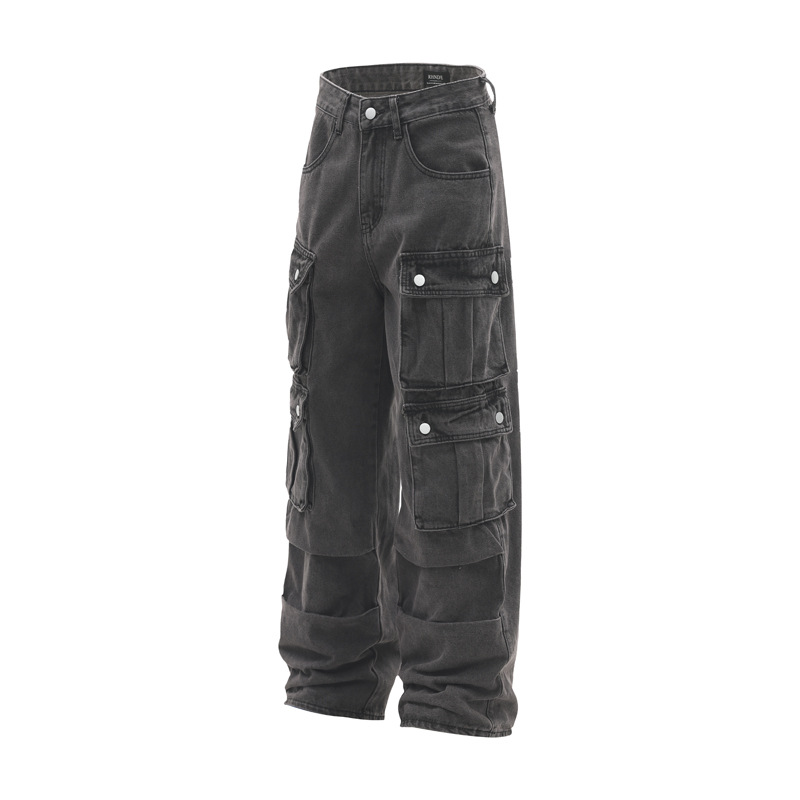 Men's Clothing new retro design multi-pocket jeans men's fashion brand new casual all-matching overalls_voghion.com