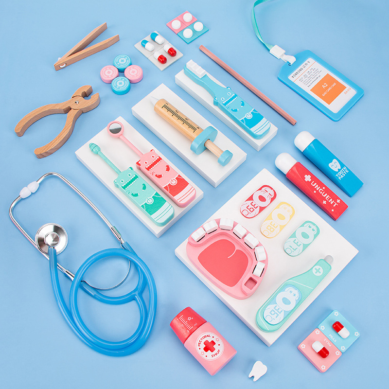 Educación temprana para niños Conejito Doctor Toy Set para niños y niñas Juego de casas Juguetes de inyección Caja de medicina de simulación de madera