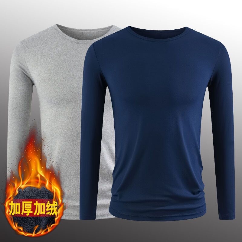 Men's Fleece-Lined Thick Long-Sleeve Thermal T-Shirt Autumn Winter 2025 Crew Neck Base Shirt Long Sleeve Wholesale