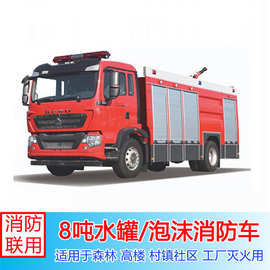 消防车图片视频重汽豪沃8吨水罐泡沫消防车石化企业消防救援灭火