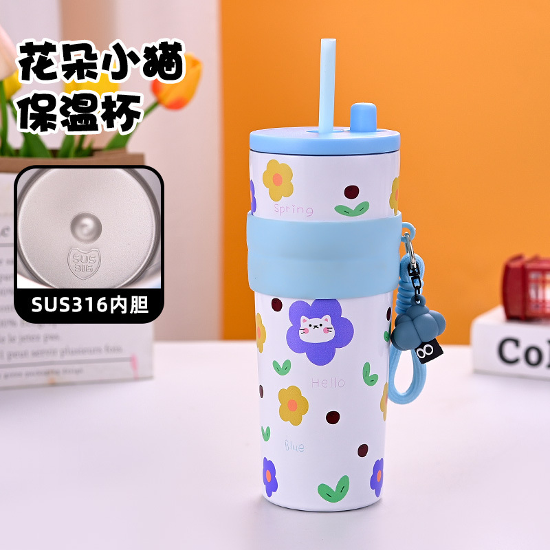 Nueva taza de paja de alto valor facial con cuerda 316 taza de aislamiento térmico de acero inoxidable taza de hielo portátil de gran capacidad