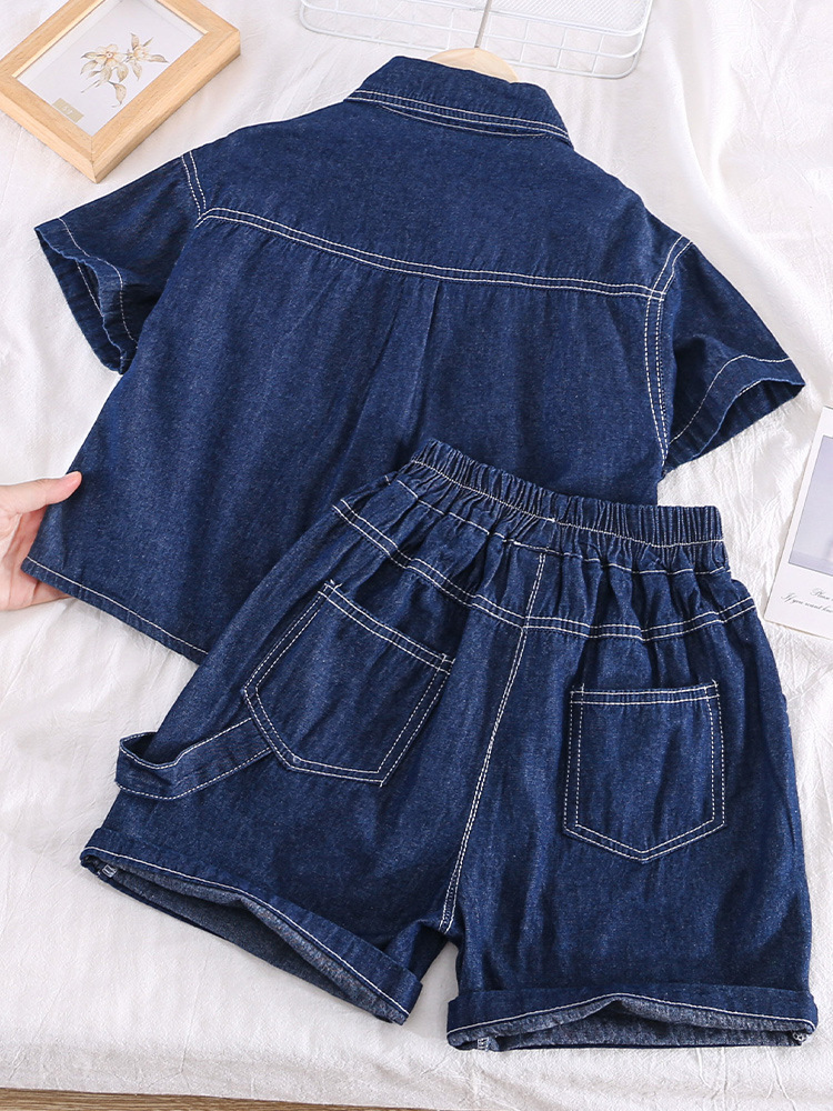 5290 Traje de verano para niños Traje de dos piezas de mezclilla delgado Ropa de bebé elegante y hermosa para niños Calle frita para niños Verano