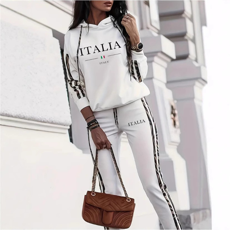 Temu Amazon Hot Sale Casual Comfortable Simple Sweater suit Autumn Long Sleeve Hooded Sweatshirt 0051 Print