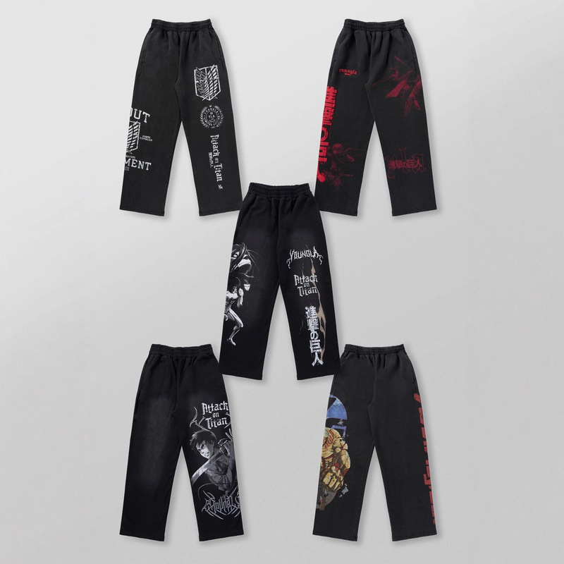 American Youngla Co-Branded Anime Attack on Titan Jogger Cotton Terry Printed Wide-Leg Pants