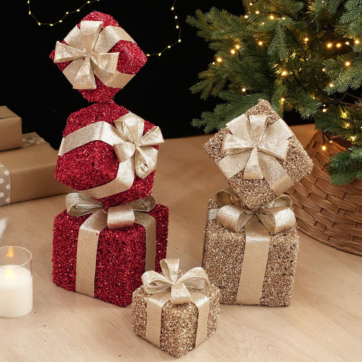 Caja de regalos de caña de Navidad, caja de regalos de hierro forjado, caja vacía, decoración, decoración, decoración, diseño de tres piezas