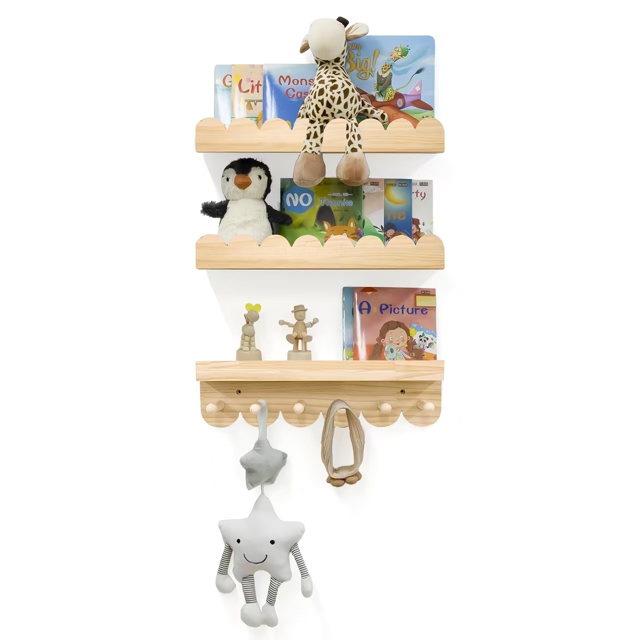 New Children's Picture Book Magazine Storage Rack with Hooks Wall-Mounted Toy Wardrobe Book Doll Storage Rack