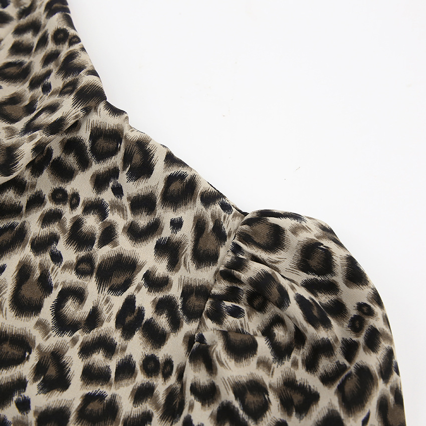 Winter Sexy Hollow Leopard Print High Waisted Bottoming Dress With Large A Line Skirt And Bow Tie Collar Long Skirt
