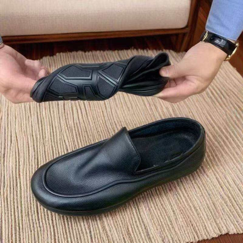 Giày lười nam da bò thật mũi tròn thoáng khí gót thấp 1–3 cm — 1210 màu đen rỗng (da siêu mỏng), 1210 Đen (da siêu mỏng), 1219 Đen (da bò lớp đầu tiên) chi tiết 5