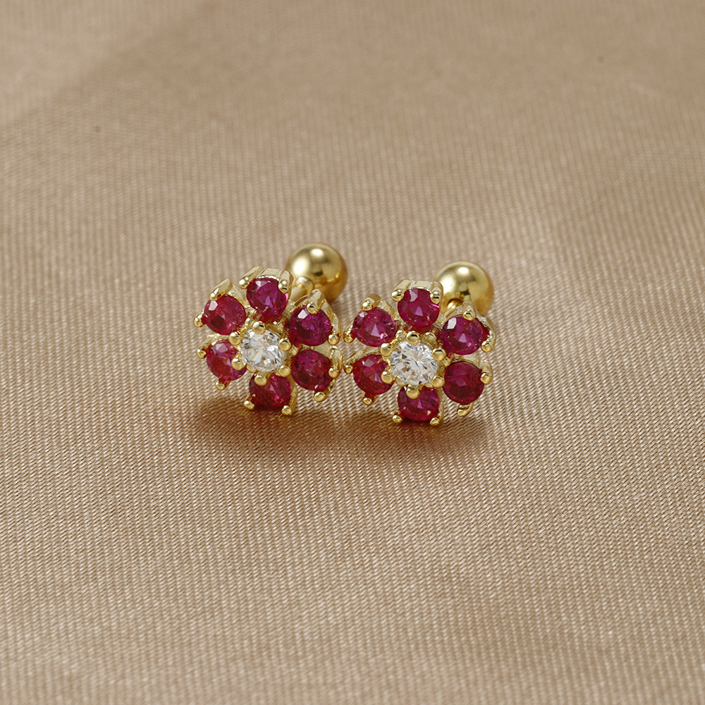 1 Pair Sweet Flower Plating Inlay Stainless Steel Zircon Ear Studs display picture 4