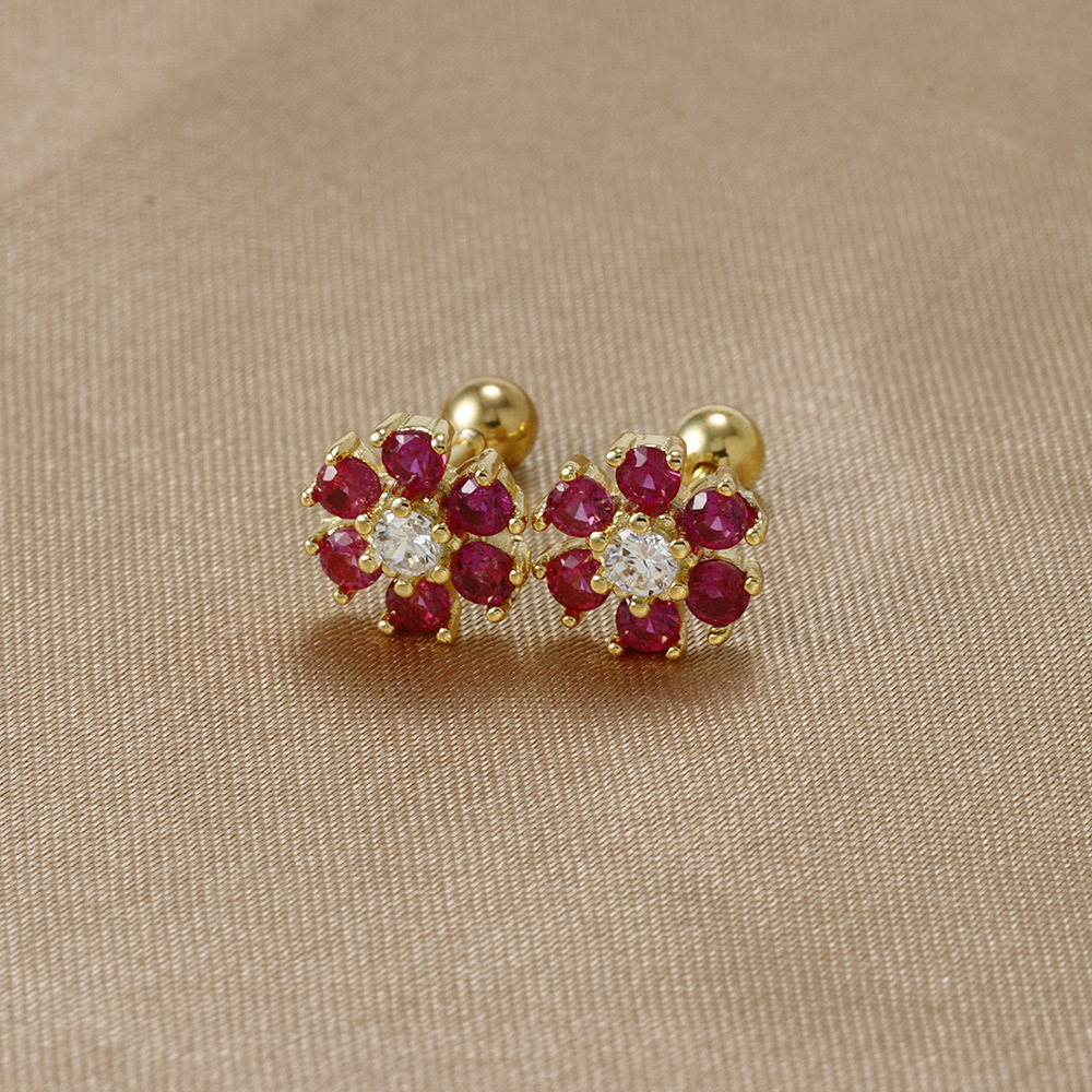 1 Paire Sucré Fleur Placage Incruster Acier Inoxydable Zircon Boucles D'oreilles display picture 4