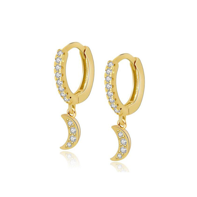 Inlaid Zircon Crescent Earrings Fashion Wild Moon Symmetrical Earrings display picture 1