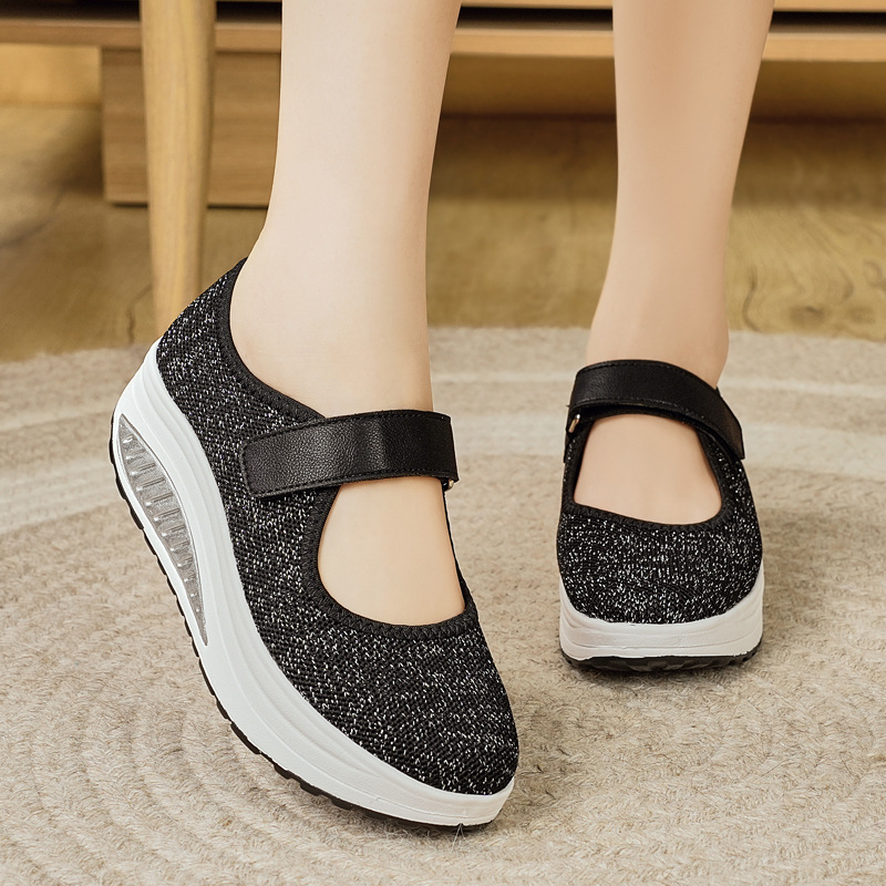 Cross-Border Plus-Size Women's Shoes, Summer Style, Hollow-Out Thick-Soled Velcro Rocking Shoes, Breathable Cushioned Shallow-Mouth Casual Shoes for Moms Cross-Border Plus-Size Women's Shoes, Summer Style, Hollow-Out Thick-Soled Velcro Rocking Shoes, Breathable Cushioned Shallow-Mouth Casual Shoes for Moms