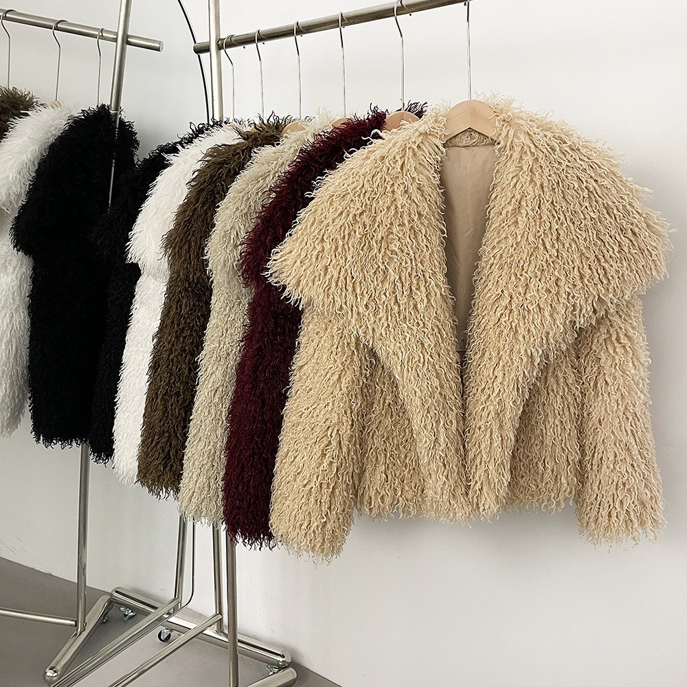 Dameskleding Korte jas Imitatie strandjas met imitatiebont Korte jas Modieuze imitatiebontkraag Winterkleding Elegante casual stijl_voghion.com