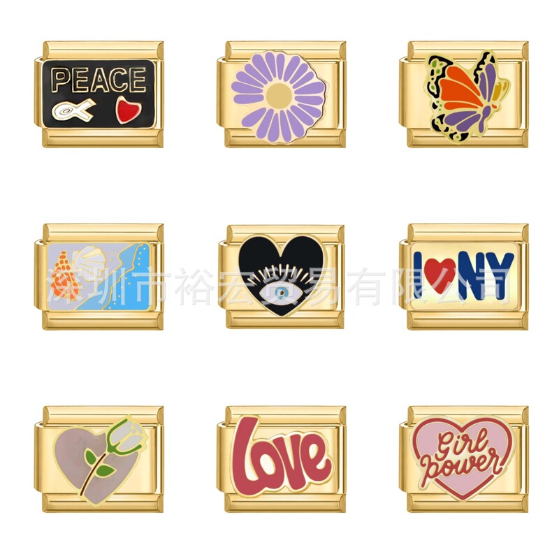 Italian Module Bracelet Stainless Steel Welded Pattern DIY Elastic Bangle Geometric Geometric Trend