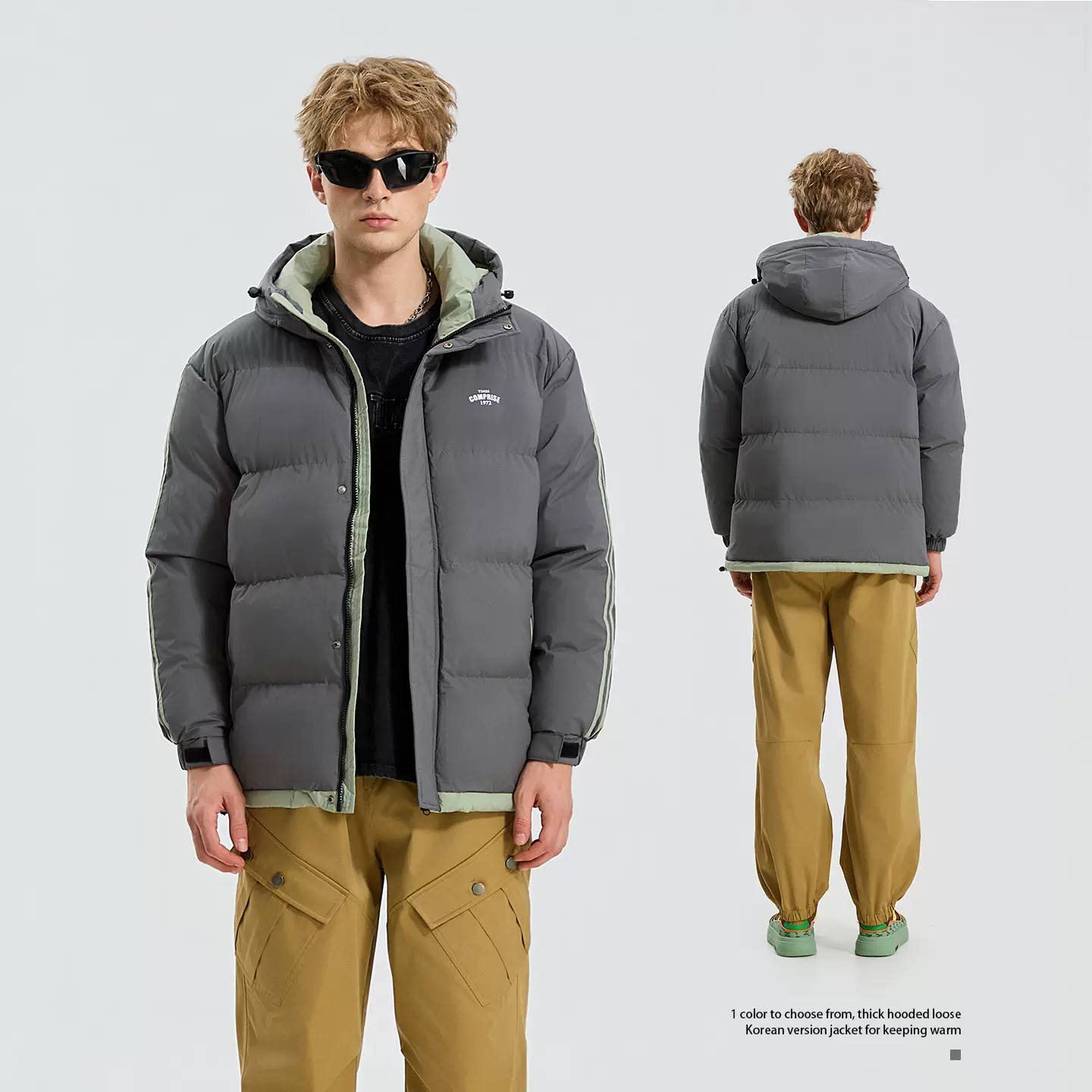 新款冬季棉服男士冬季大码连帽条纹宽松加厚棉袄保暖休闲棉衣外套