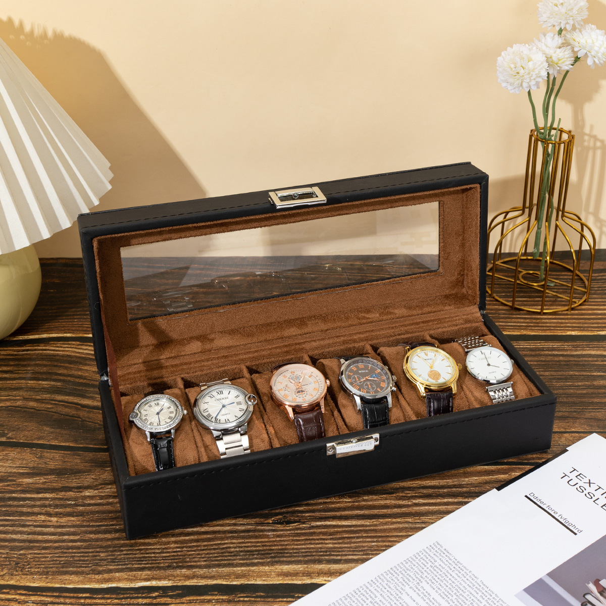 Caja de exhibición universal de cuero PU para relojes, embalaje portátil de alta gama para almacenamiento de múltiples relojes, ideal para dropshipping transfronterizo.