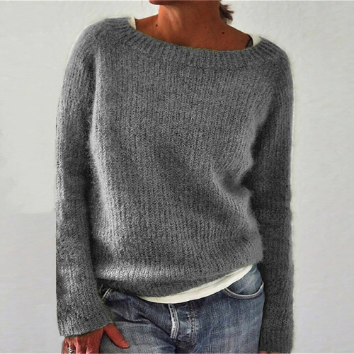 European and American Women's Sweater, Solid Color Classic Basic Knit Top