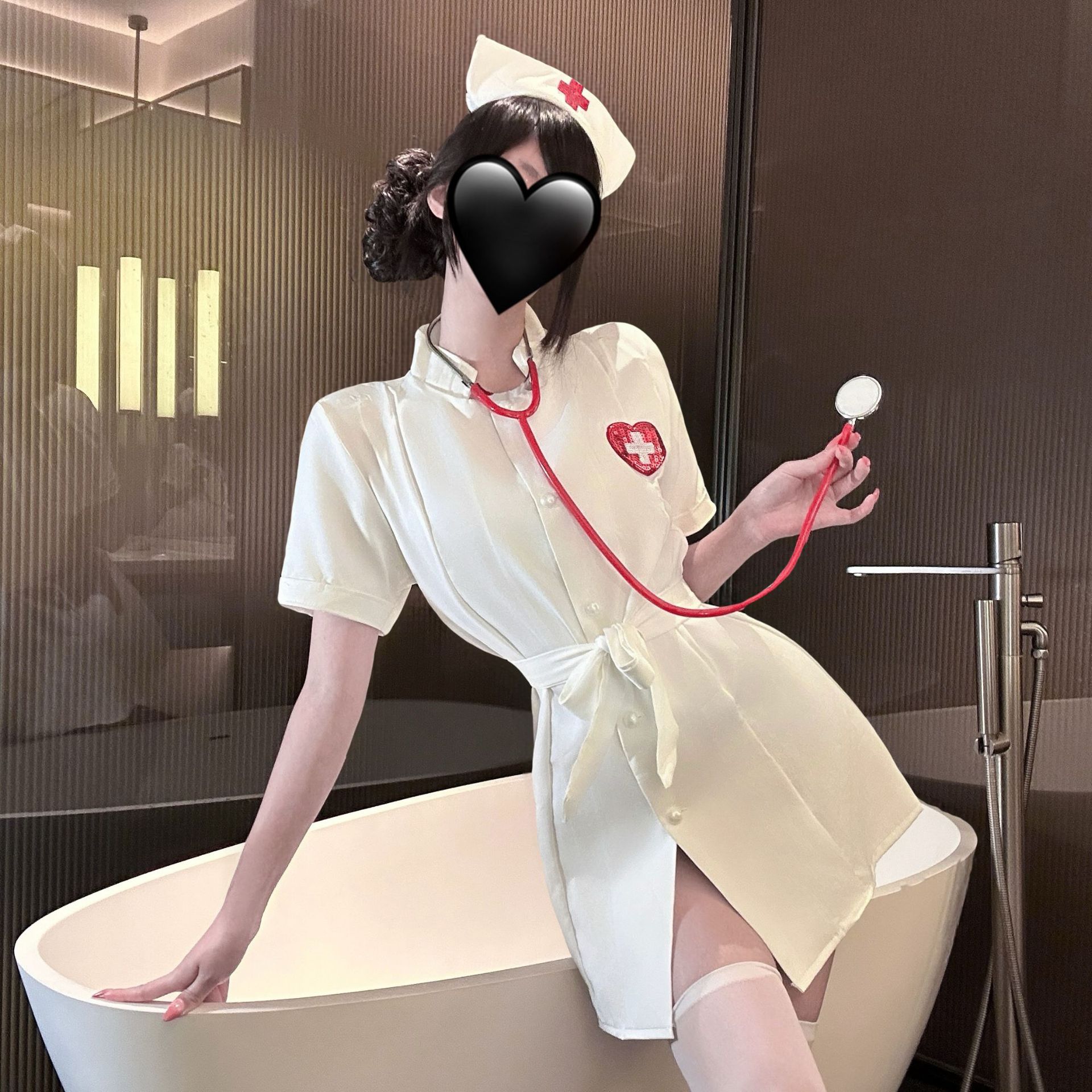 Sexy Lingerie Passionate Nurse Lingerie Role Play Deep V Hot Sexy Temptation Bed Nightgown Set