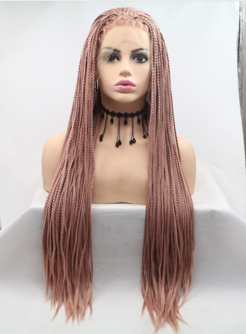 Polvo marrón amazónico tres hebras pequeñas trenzas sucias europeas y estadounidenses pelucas damas de encaje de fibra química trenzas pequeñas cubierta de cabeza LW0251