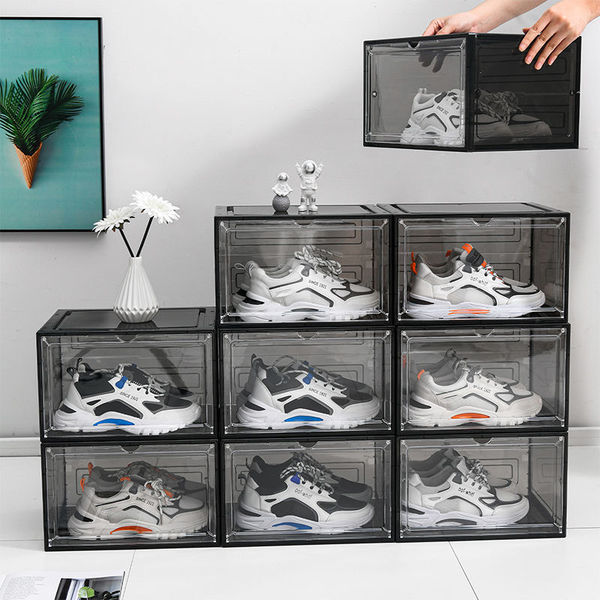 Magnetic hard plastic transparent acalt shoe box shoe storage box AJ…