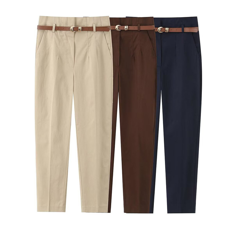 Zg Foreign Trade Women's Clothing New Fashion Versatile Slimming Three-Color Casual High-Waisted Ankle-Length Pants with Belt 4387148 Zg Foreign Trade Women's Clothing New Fashion Versatile Slimming Three-Color Casual High-Waisted Ankle-Length Pants with Belt 4387148